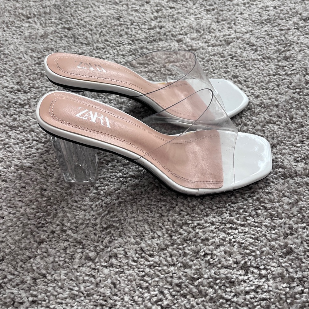 Zara Women's Transparent/Clear and White Heels